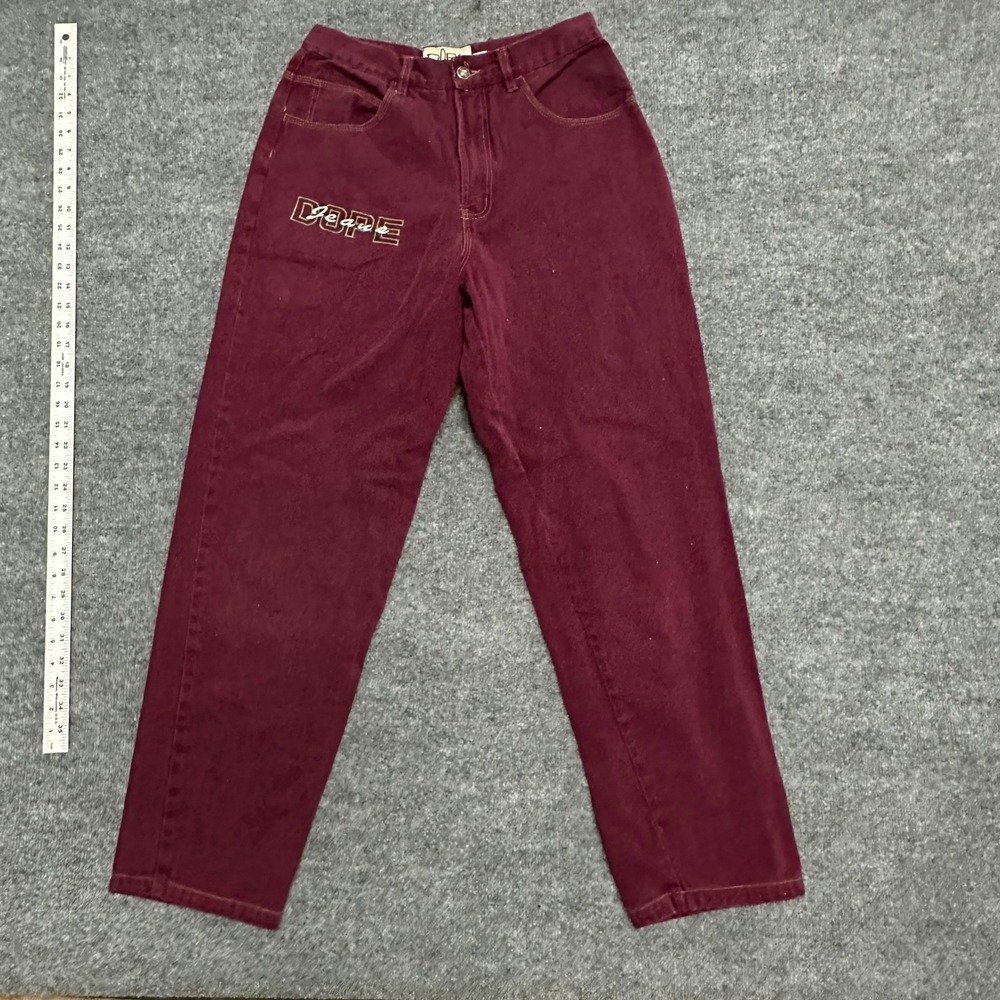 Dope Jeans Denim Pants Womens Size 30 Burgundy Relaxed Straight Leg Embroidered
